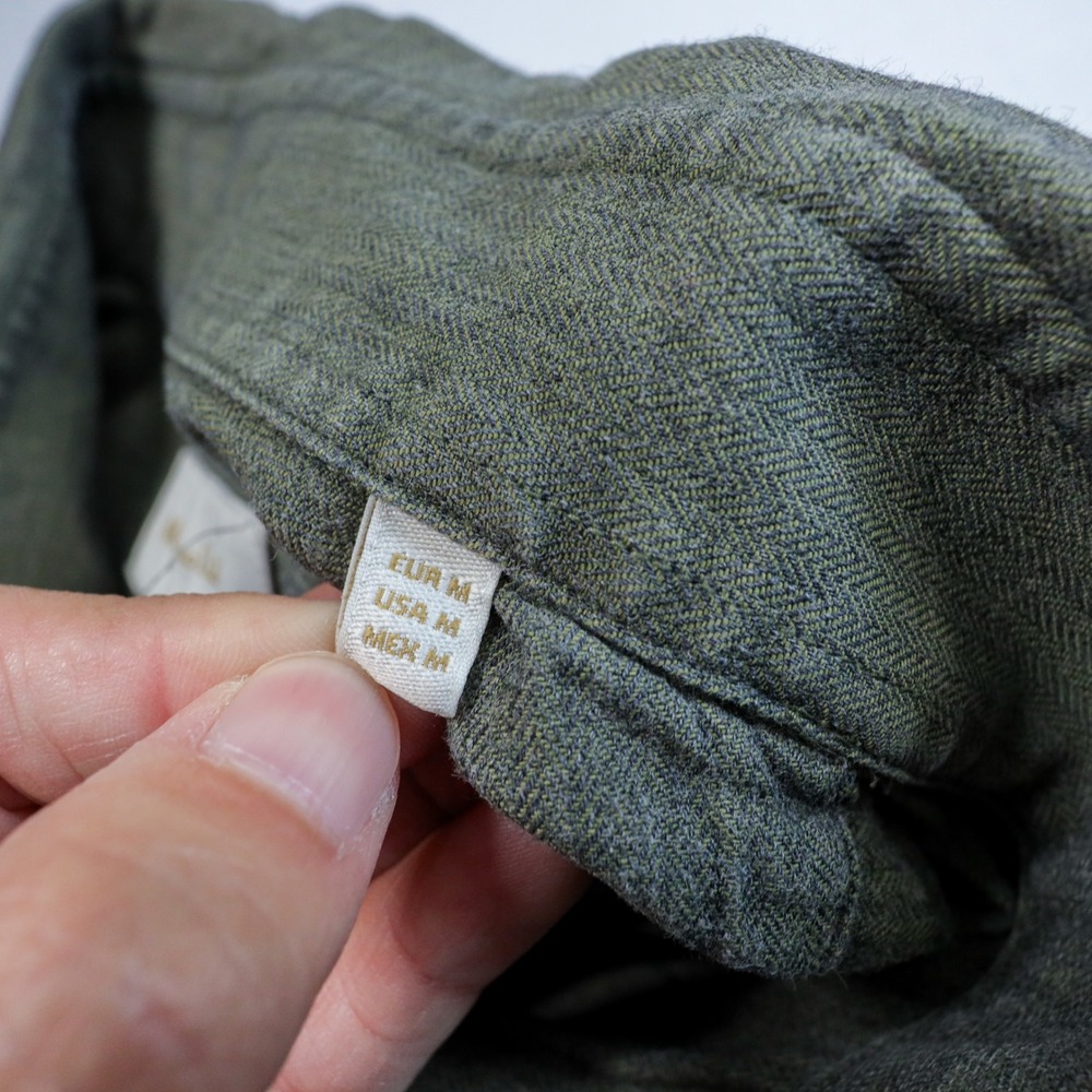 Massimo Dutti Button Down Shirt Mens Medium Olive Green Herringbone Cotton Long - Picture 6 of 13